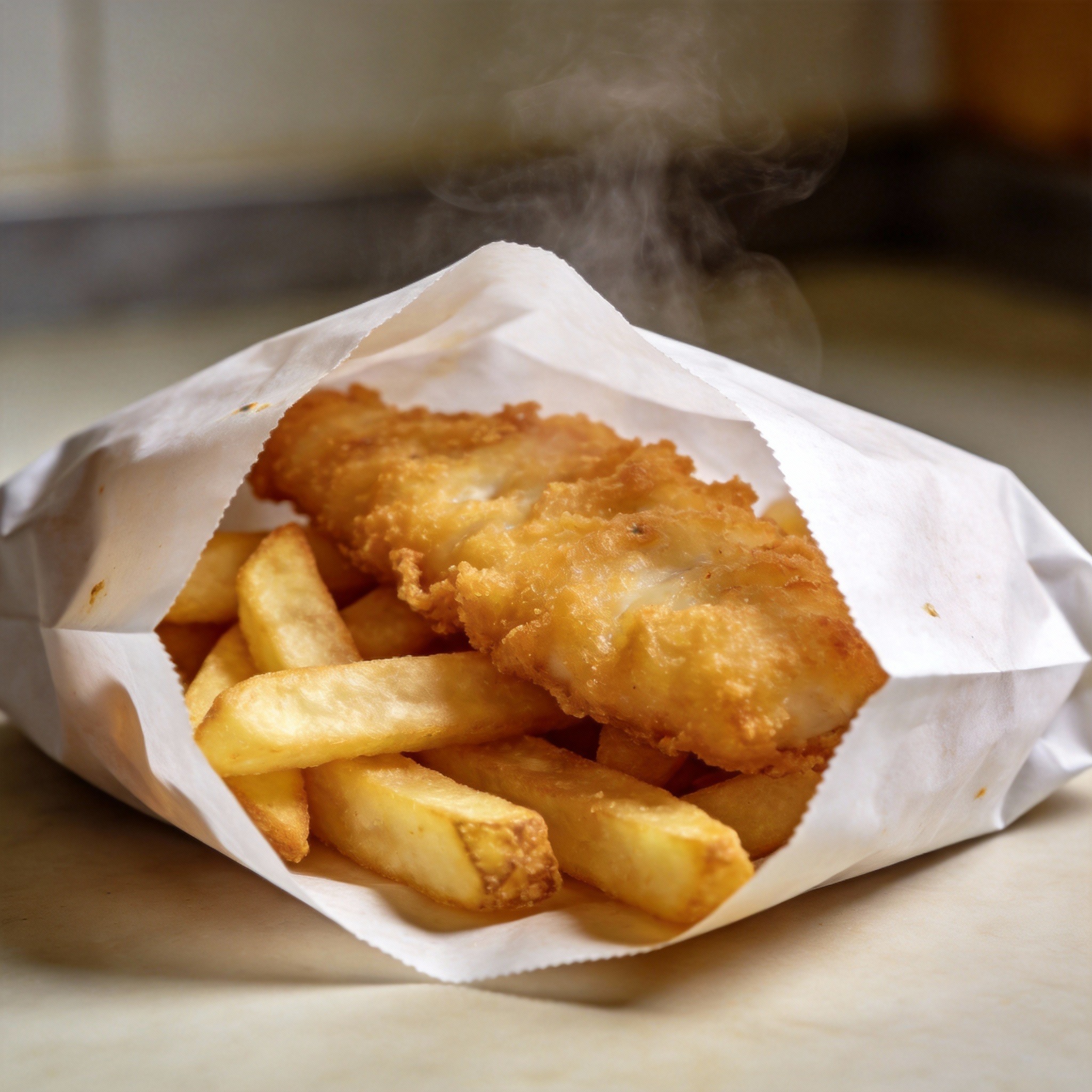 Freshly prepared fish and chips takeaway